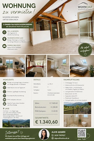  Schöne 3-Zimmer-Dachgeschosswohnung mit Balkon & PKW-Stellplatz   ab sofort verfügbar