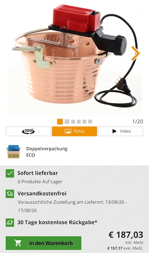 Original ital. Kupferrührkessel Bild 4