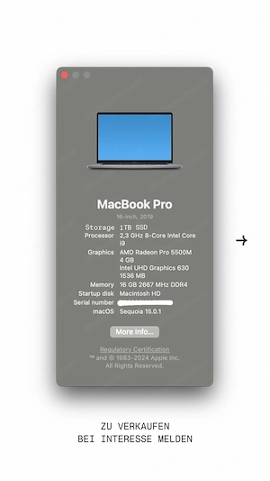 Apple MacBook Pro 16" 2019 - i9, 1TB SSD, 16GB RAM, Space Grey Bild 2