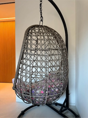 Großer Rattan Hängesessel   Hängekorb mit Metallgestell   Boho   Egg Chair Bild 3