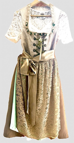 Country Line Dirndl Gr. 44 mit Spitzenschürze & Dirndlbluse   Taupe Mint