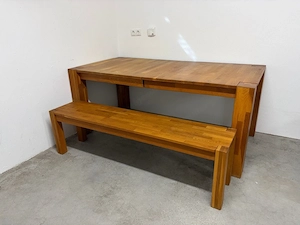 Holztisch Ausziehbar, Eiche massiv inkl Bank Bild 2