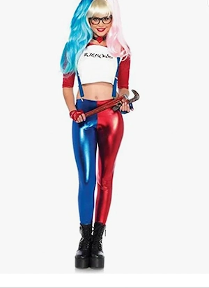 Janisramone Damen Rote und Blaue Halloween Kostüm Leggings Bild 2