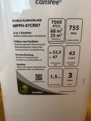 Comfee Klimagerät mit Abluftschlauch Bild 2