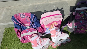 Schultasche, Turnsack Rucksack, Reise-Rollkoffer, Rollerblades mit LED Lichter