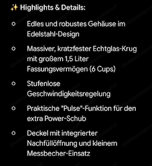 Princess Standmixer   Blender aus Edelstahl mit Echtglas-Krug (1,5 L) Bild 2