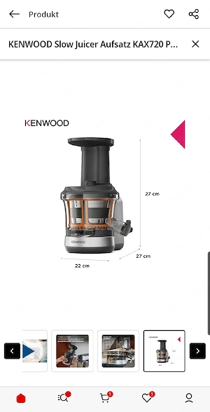 Kenwood Aufsatz Slow Juicer KAX720PL Bild 2