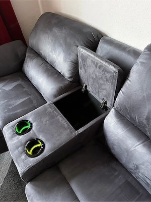 Dreisitzersofa Grau mit Relaxfunktion + Getränkehalter mit Kühlfunktion Bild 3