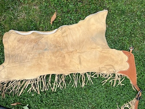 Western Chaps von Tom Winter   Beige mit Lederbesatz