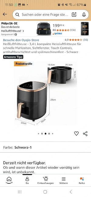 Airfryer 6 L weiß creme Bild 3