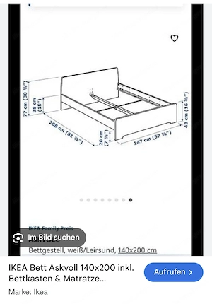 Ikea Askvoll Bett 140x200 weiss Bild 2