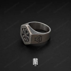 Massiver Wikinger-Ring aus Edelstahl   Vegvísir & Runen   mehrere Größen Bild 3