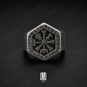 Massiver Wikinger-Ring aus Edelstahl   Vegvísir & Runen   mehrere Größen Bild 2