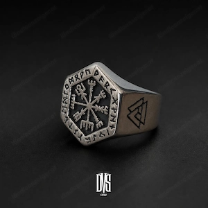 Massiver Wikinger-Ring aus Edelstahl   Vegvísir & Runen   mehrere Größen Bild 4