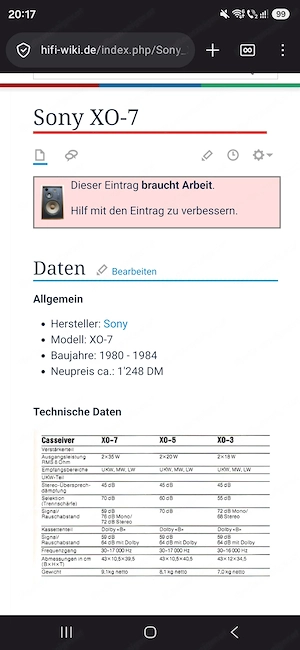 Seltene Vintage-Audiogeräte Sony XO-7 Bild 3