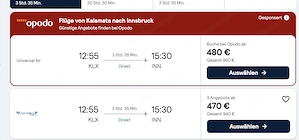 Flug Kalamata Innsbruck 3.9.2026