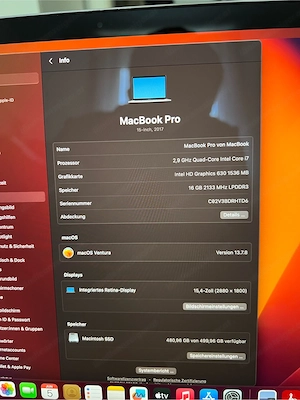 MacBook Pro 15" (2017) | i7 2.9GHz | 16GB RAM | 512GB SSD | Radeon Pro 560 | Top Zustand Bild 4