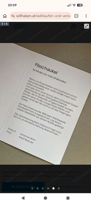 Filz Schaukel Baby blau 4-24Monate für Innenraum - wie neu Bild 4