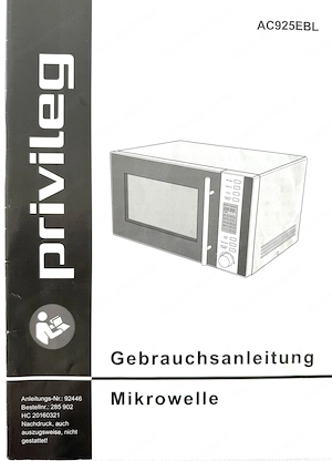 PRIVILEG Mikrowelle AC925EBL 900 Watt Schwarz Vielseitige 3-in-1-Fun