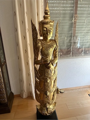 Imposante 170cm Tempelwächter Statue aus Holz (Gold   Thailand) Bild 2