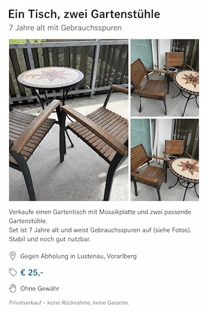 Gartentisch plus Stühle Bild 2