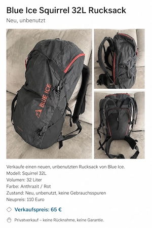 Blue Ice Squirrel 32L Rucksack Neu, unbenutzt