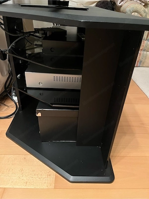 Schwarzer TV-Eckschrank   Fernsehtisch mit Glaseinlegeböden Bild 2