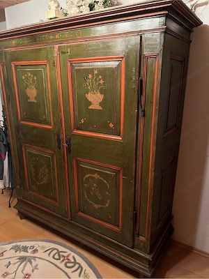 Antiker Bauernschrank von 1803   Bemalt, Biedermeier   Volkskunst grün Bild 3