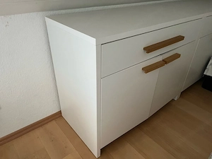 2x Moderne Kommode   Sideboard in Weiß mit Holzgriffen (Skandi Stil) Bild 3