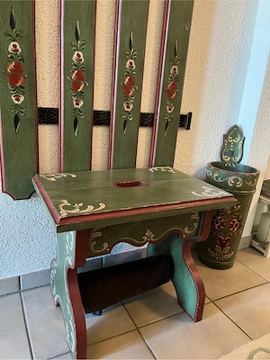 Komplette Bauernmöbel Garderobe 5-teilig: Schuhschrank, Paneel, Spiegel, Hocker & Schirmständer  Bild 5