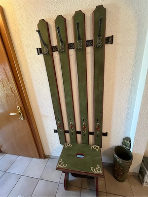 Komplette Bauernmöbel Garderobe 5-teilig: Schuhschrank, Paneel, Spiegel, Hocker & Schirmständer  Bild 3