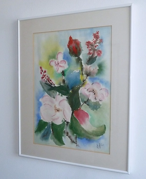 Blumenstrauß Original Bild Aquarell   signiert gerahmt 49x61 cm   siehe Fotos Bild 2