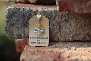 Schutzengel Glücksbringer mit echten Naturstein Perle "Jade gelb" Bild 3