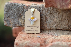 Schutzengel Glücksbringer mit echten Naturstein Perle "Jade gelb"