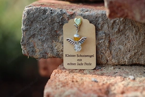 Schutzengel Glücksbringer mit echten Naturstein Perle "Jade gelb" Bild 2