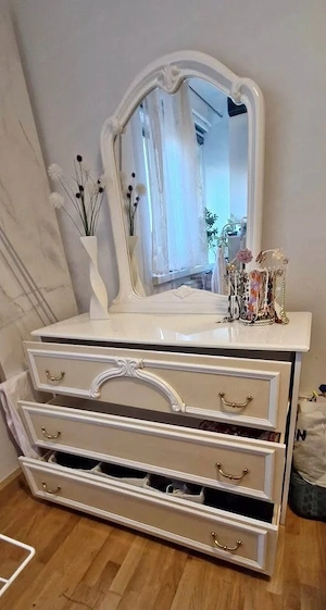 Kommode mit Spiegel   weiß creme   3 Schubladen   Vintage Barock Bild 2