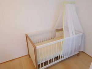PAIDI Gitterbett, Kinderbett komplett mit Matratze, Himmel, Nest, Bettdecke, Kissen, Bettwäsche, Mat