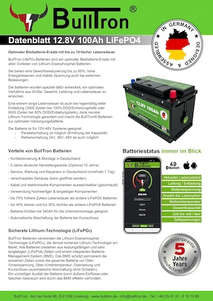 BullTron Basic 100Ah Lithium-Batterie, inkl. Smart BMS mit 100A Dauerstrom & BT App Bild 3
