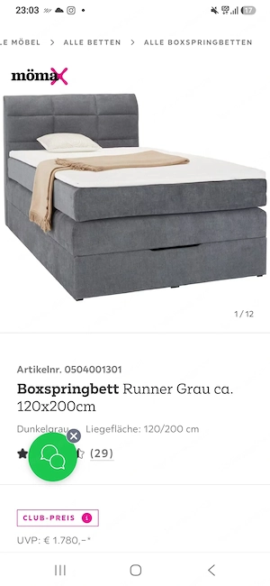 Boxspring Bett 120 x 200