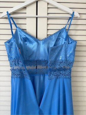 Ballkleid bodenlang blau Vera Mont mit Pailletten Abendkleid Abiballkleid Maturakleid V-Ausschnitt Bild 4