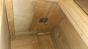 Alter Massivholzschrank, 2-türig + beweglicher Glaseinsatz, zerlegbar Bild 6