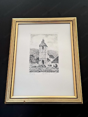 Radierung von der Galluskirche in Bregenz | Künstler siehe Signatur  Bild 2