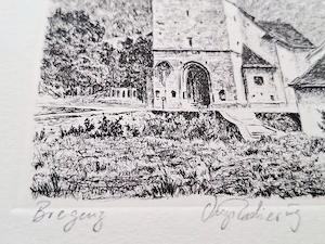 Radierung von der Galluskirche in Bregenz | Künstler siehe Signatur  Bild 3