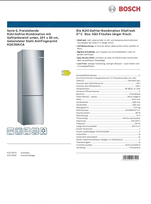 Bosch Serie 6 Kühl-Gefrierkombination KGE39AICA   wie neu Bild 4