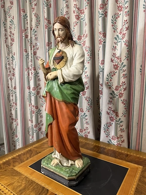 Große Herz-Jesu-Statue (ca. 68 cm)   Sakrale Kunst   Jesusfigur farbig gefasst Bild 2