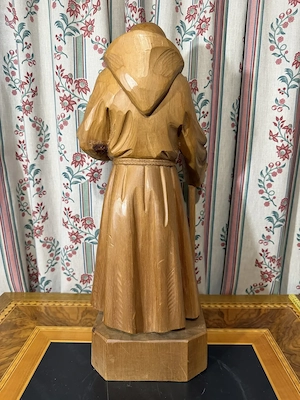 Große Holzschnitzerei Mönch   Pilger mit Wanderstab (ca. 60 cm)   Massivholz geschnitzt Bild 5