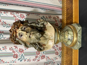 Christusbüste  Santo Cristo de Limpias  mit Dornenkrone & Glasaugen (ca. 34 cm)   Sakrale Kunst Bild 2