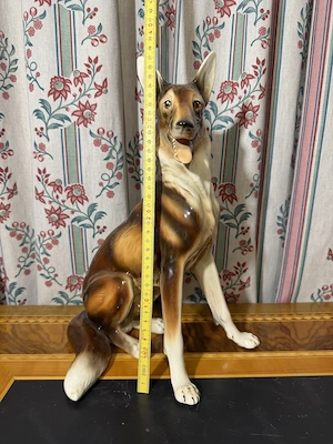 Große Porzellanfigur Deutscher Schäferhund sitzend (ca. 38 cm)   Vintage Tierfigur   Sammler