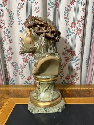 Christusbüste  Santo Cristo de Limpias  mit Dornenkrone & Glasaugen (ca. 34 cm)   Sakrale Kunst Bild 5