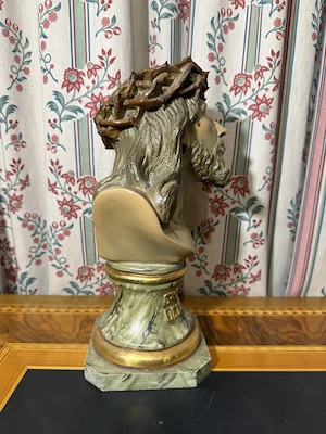 Christusbüste  Santo Cristo de Limpias  mit Dornenkrone & Glasaugen (ca. 34 cm)   Sakrale Kunst Bild 3